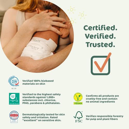 4 packs Naty BioEmbrace Baby Newborn Diapers Size 2 (6–13 lbs) | 100% Biobased on Skin | Plant-Based Softness | Dermatologically Tested, Super Absorbent | 33 Count