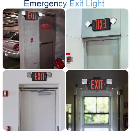 GZRUIYANG Black Housing Exit Sign with Emergency Lights Red, LED Emergency Exit Light with Battery Backup, UL 924 Certified, AC 120/277V, Commercial Emergency Lights Combo for Business - 1 Pack
