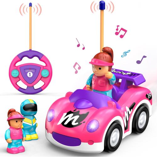 Remote Control Car for Toddlers 1-3, RC Race Toys for 3 Year Old Girl, Radio Controlled Car with Lights & Music Toys for Ages 2-4 Girls, Birthday Gift for Toddlers Baby Girls (Pink)
