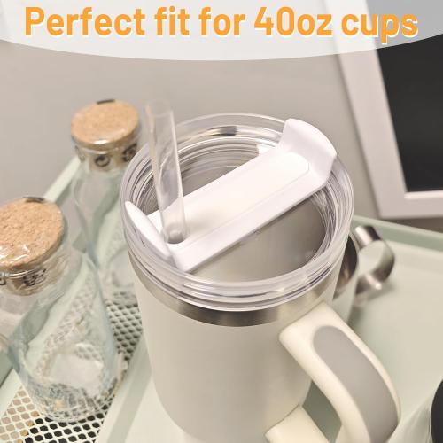 40 OZ Tumbler Lid Replacement Fit for Stanley Cup, 2 Pack Clear Replacement Lids Fit for Stanley Travel Tumbler, Spill Proof Tumbler Covers for Stanley Cup Accessories (Clear - White)