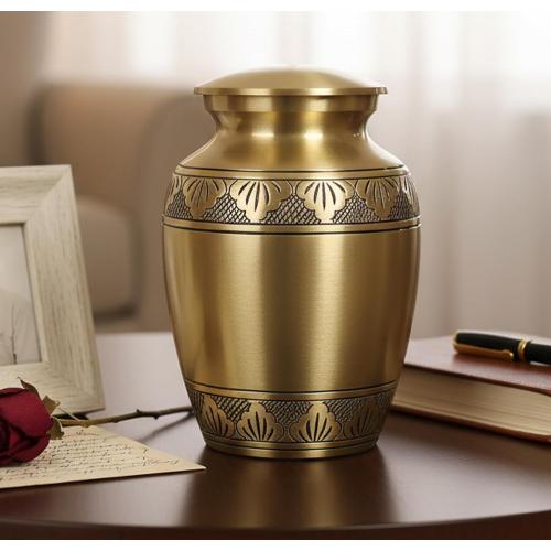 eSplanade Brass Cremation Urn Memorial Jar Pot Container | Medium Size Urn for Funeral Ashes Burial | Engraved Metal Urn | Bronze - 6 Inches