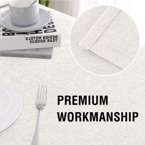 H.VERSAILTEX Linen Textured Tablecloth 60 x 102 Waterproof Decorative Table Cloth Spill-Proof Linen Look Cover for Party Table Extra Soft and Thick Fabric Wrinkle Free, Heather Ivory