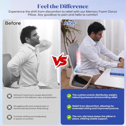 EPSCY Ergonomic Memory Foam Donut Cushion, Pressure-Reducing Seat Support for Enhanced Comfort, Ideal for Office, Car, Wheelchair, Post-Sitting Recovery & Everyday Seating, Breathable Removable Cover