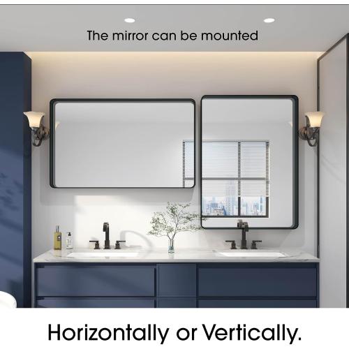 OKPAL Black Metal Framed Bathroom Mirror 72” Round Corners, Rectangle Large Mirror Full Length 72 x 36(Horizontal/Vertical)