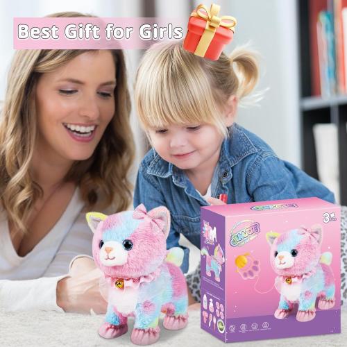 WHITE CAT Interactive Electronic Plush Toy Walking and Barking Robot Cat Plush Cat Remote Control Kitten for Girls