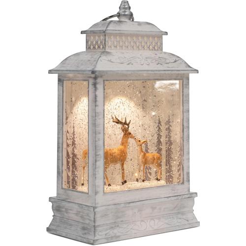 DEMDACO Distressed White Brown Deer Scene Musical LED 6 x 11 Acrylic Christmas Decorative Tabletop Snow Water Globe