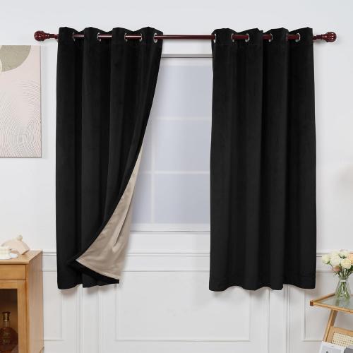INLINAS Velvet Blackout Curtain - Luxurious Softness with Light Control, Thermal Insulated, Noise Reduction, Energy Saving Set of 2 Panels, Black, 52W x 63L Inch