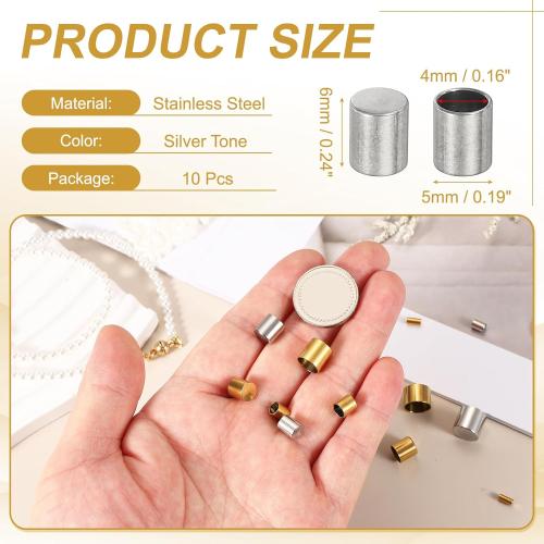 uxcell 10 Pcs Stainless Steel Cord End Caps, 4 mm End Cap Barrel Beads Leather Cord End Caps for Jewelry Making DIY Tassel 6 mm Length Silver