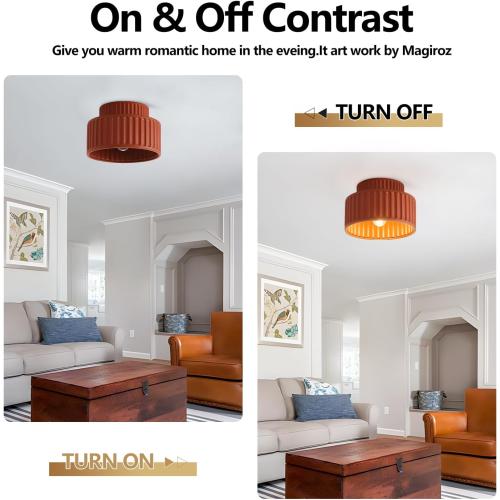 Nordic Round Semi Flush Mount Ceiling Light Vintage Small Hallway Lamp Fixtures Kitchen Ceiling Mount Light Orange Red Resin Close to Ceiling Lamp Modern Bathroom Overhead