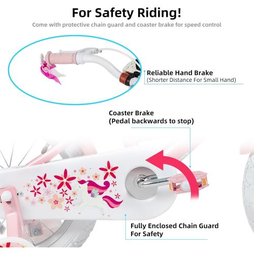 JOYSTAR Unicorn Kids Bike for Girls Ages 2-9 Years Old, 12 14 16 18 Inch Kids Bike with Training Wheels, Doll Seat, Streamers and Basket, Toddler Girls Bike, Multiple Colors