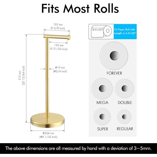 KES Gold Toilet Paper Holder Free Standing SUS 304 Stainless Steel Rustproof Pedestal Lavatory Tissue Roll Holder Floor Stand Modern Brushed Gold Finish, BPH283S1-BZ