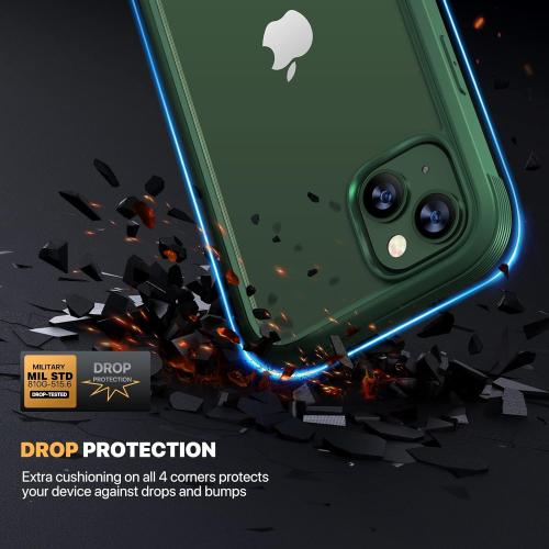 Diaclara Designed for iPhone 13 Case, Full Body Rugged with Built-in Touch Sensitive Anti-Scratch Screen Protector, Soft TPU Bumper Case for iPhone 13 6.1 (Green and Clear)