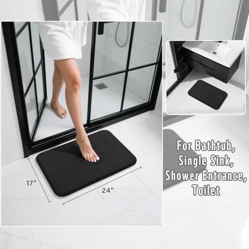Memory Foam Bath Mat, Super Soft Absorbent Bathroom Rug Non Slip, Quick Dry, Machine Washable Floor Carpet for Tub Shower, Home Decor Accessories, 24x17, Black
