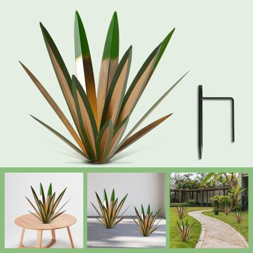 Homight Large Agave Sculpture Rustic Metal Agave Plant Outdoor Interior Decoration Outdoor Lawn Decoration Yard Wooden Posts Matching Garden Suitable for Patio