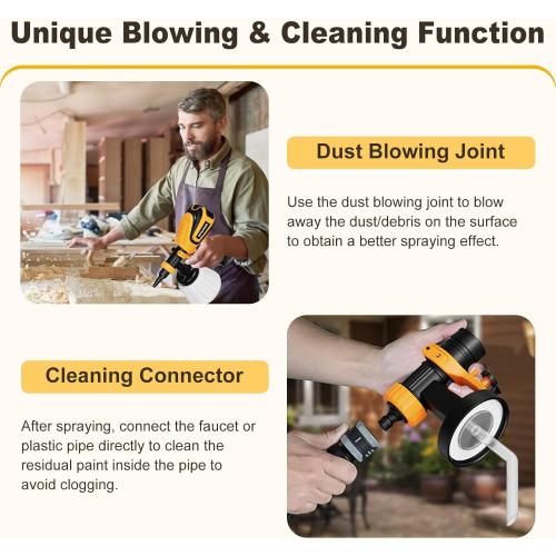 Black and Yellow Paint-Sprayer-700W HVLP Spray Gun, Easy to Clean, with 4 Copper Nozzles & 3 Spray Patterns,Ideal Paint Sprayer for Furniture, Cabinets, Fences, Decks, Walls, DIY Projects, etc. PB009-Y