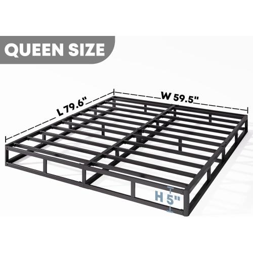 5 inch Low Profile Queen-Size Box-Spring Only, Heavy Duty Metal with Fabric Cover, Easy Assembly, Non Slip, Noise Free