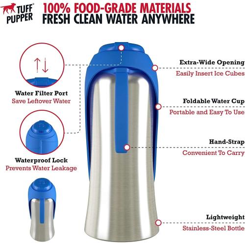 27oz Blue PupFlask Large Dog Water Bottle | 27 or 40 OZ Stainless Steel | Convenient Dog Drink Dispenser | Puppy Travel Water Bowl | Portable Pet Hydration Bottle | Leak Proof | Perfect Size for All Breeds