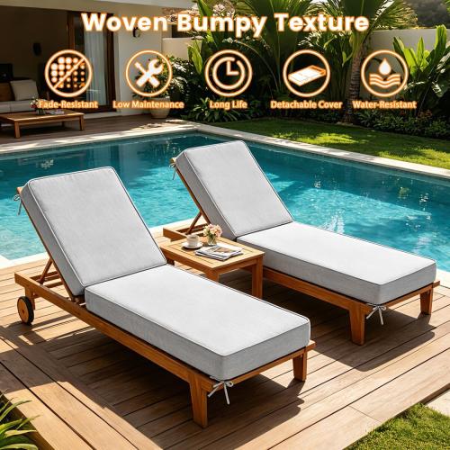 Sundale Outdoor Olefin Chaise Lounge Cushion, Water-Resistant Patio Lounge Chair Cushion, Thick Lounger Pad with 4 Straps Light Gray, 72 x 21 x 4 Inches