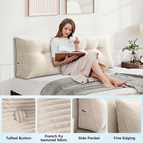 Triangular Headboard Pillow Backrest Positioning Support Bed Rest Reading Pillows Bolster Headboard Cushions for Day Bed, Light Grey