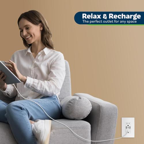 TOPGREENER USB Outlet, 3-Port Type C 3.6A 18W Wall Outlet, 15 Amp Receptacle, Charging Power Outlet with USB Ports, Compatible with iPhone 17 Series & More, UL Listed, TU21536AC3-2PCS, White, 2 Pack