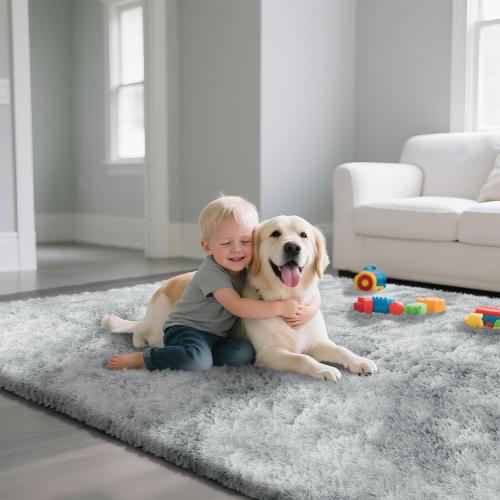 Grey Fluffy Rug Shaggy Area Rug, Mottling Grey Area Rugs for Living Room, Large Shag Area Rugs for Bedroom Kids Room Home Decor, Upgrade Anti-Skid Rectangular Fuzzy Rugs