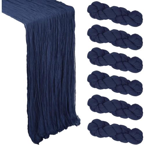 6 Pack Size 35x120 Color Blue Navy Blue Cheesecloth Table Runner 10Ft Gauze Cheese Cloth Table Runner 35x120 Inch Boho Sheer Rustic Fabric for 4th of July Party Decor Baby Shower Wedding Centerpiece Home Table Decorations