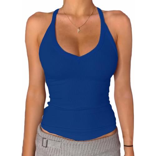 Size L Danysu V Neck Racer Back Tank Top for Women Padded Ribbed Long Tank Fitted Basic Cami Tops