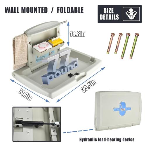 Fold-Down Baby Changing Station - Wall-Mounted, Space-Saving Design with Safety Straps for Commercial & Residential Restrooms (Horizontal Version)
