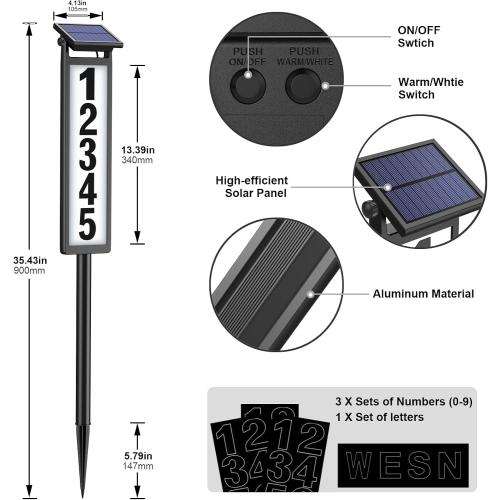 Solar Lighted Illuminated Address Sign, House Numbers for Outside Yard Home