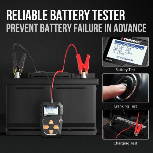 KONNWEI KW208 12V Car Battery Tester, Battery Load Tester Automotive 12V Alternator Starter Tester Digital Auto Battery Analyzer Charging Cranking System Tester for Car Truck Marine Motorcycle Boat