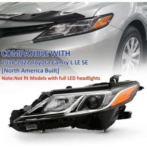 2018-2022 Camry L LE SE Headlights,LED Projector Headlight Assembly Compatible with Toyota Camry 2018 2019 2020 2021 2022 Replacement Left Driver Side TO2502255 81150-06C40