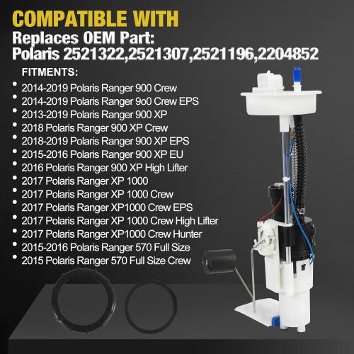 2204852 Fuel Pump Assembly with Tank Seal Compatible with Polaris Ranger 900 Crew/EPS/XP, Ranger XP 1000/Crew EPS/NSTR 2014-2019 Replace # 47-1010 2521307 2521196 2521363-E