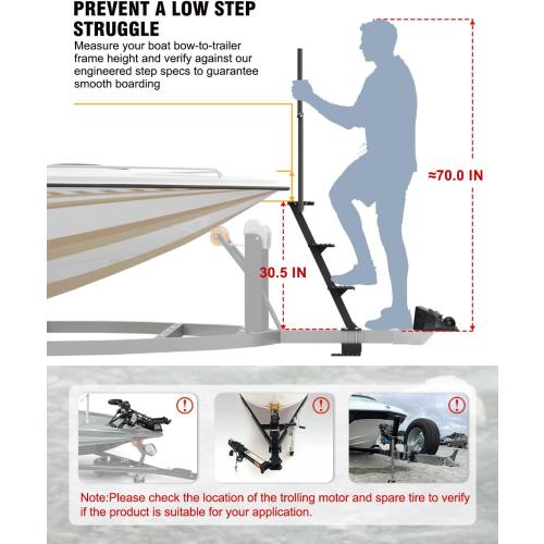 Boat Trailer Steps, Heavy-Duty Trailer Tongue Steps with Safety Grab Handle, Fits 3 x 3 & 3 x 5, 450lbs Capacity (4 Step, Textured Tread)