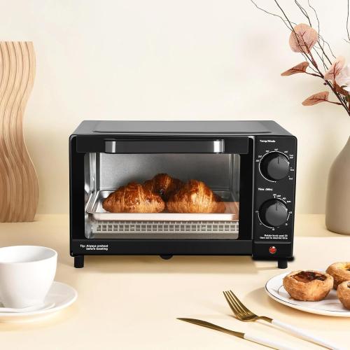 Mainstay Toaster Oven Combo Kitchen Appliances, Fits 9” Pizza, 4 Slice Capacity, Powerful Circulation, Auto Shutoff, Includes Baking Rack Pan Quartz, up to 60 Min, Easy Clean (Black) NEEDS CLEANING
