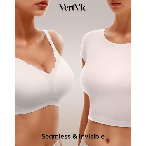 Size XL Vertvie Womens Seamless Bras No Underwire Supportive Wireless Push Up Full Coverage Bralette Comfort Scalloped T-Shirt Bra