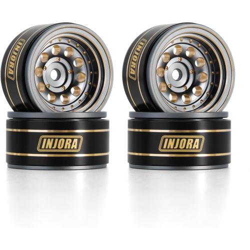 Color Black and Grey INJORA 1.0 Beadlock Wheel Rims Black Coating Brass Rims for 1/24 1/18 RC Crawler Car Axial SCX24 AX24 TRX4M FCX24, 39g(Grey)