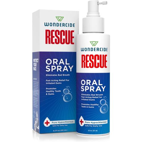 Wondercide Rescue - Oral Spray for Dogs and Cats – Freshens Breath, Soothes Gums, Alcohol Free Daily Dental Care with Pure Hypochlorous – 8.5 oz