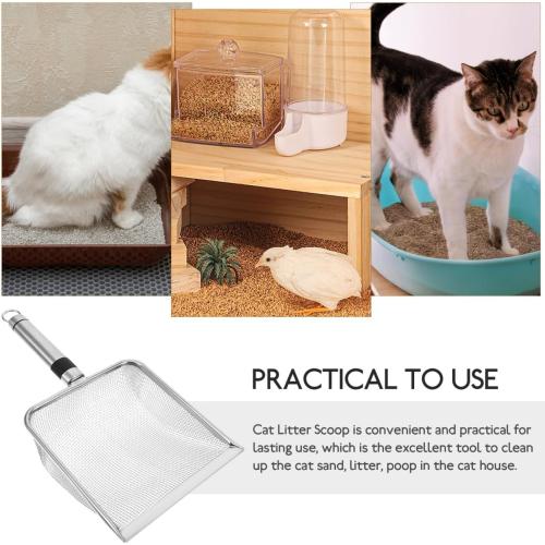 Silver Mesh Litter Scoop, Stainless Steel Litter Scooper Metal Sand Shovel Small Cat Litter Scoop Fine Mesh Metal Reptile Litter Cleaner Scooper for Cats, Reptiles, and Small Pets