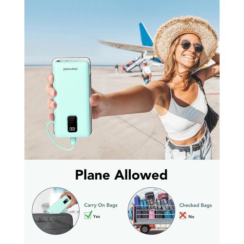charmast Portable Charger with Built-in Cables and Plug, 10000mAh USB C Power Bank Fast Charging, External Battery Pack Slim, Travel Essentials Compatible with iPhones, Samsung Galaxy, iPad
