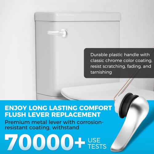 2 Pack Toilet Handle Replacement Kit, Front Mount Toilet Flush Lever Replacement with Anti-Rust Metal Rod/Stainless Steel Flapper Chain, Tank Bowl Handle Trip Levers