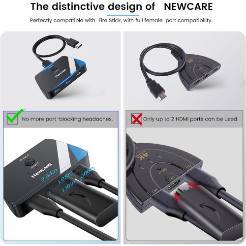 NEWCARE HDMI Switch 3 in 1 Out, 4K@60Hz HDMI Switcher with 2.6FT HDMI Cable
