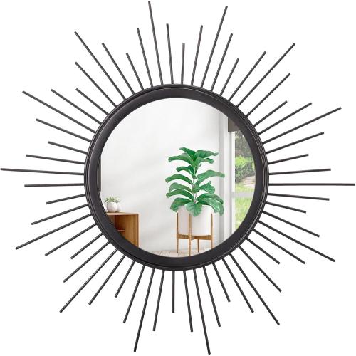 Black Sunburst Spoked Mirrors for Wall Boho Home Round Wall Art Mirror Classic Metal Modern Hanging Mirror Living Room Hallway Bathroom Bedroom Office Vanity Entryway 16
