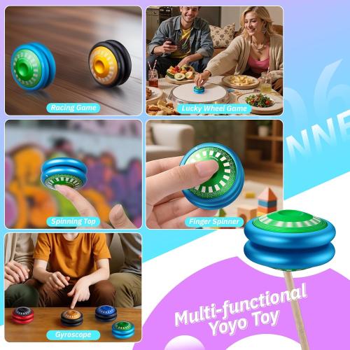 MAGICYOYO D6 Multifunctional Yoyo for Kids, Professional Finger Spin Yoyo with Responsive & Unresponsive Functions, Metal 2A Trick Yo-yo, Kids & Adults Friendly Gift Toy (Blue with Green Cap)