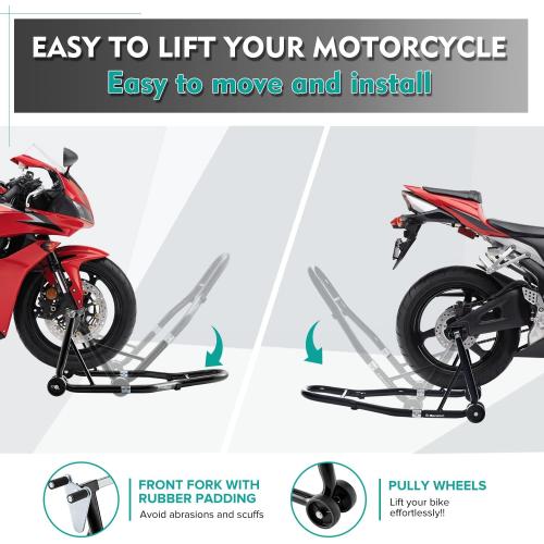 Motorcycle Stand 850LB Sport Bike Front and Rear Wheel Lift Swingarm Paddock Stands Black, U L