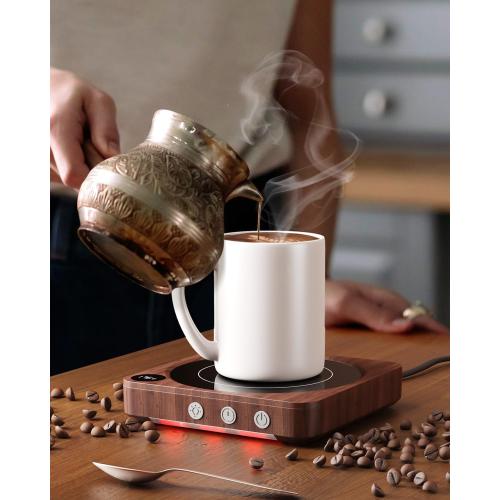 House Gem Coffee Mug Warmer for Desk, Candle Warmer Plate, 12H Timer, Wood