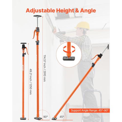 VEVOR Cabinet Jack Support Pole, 4-Pack, 49.2-114.6 Inch Steel Telescopic Quick Support Rod, Adjustable 3rd Hand System up to 198 lbs Capacity for Installing Cabinets, Lifting Drywall, Cargo Bars