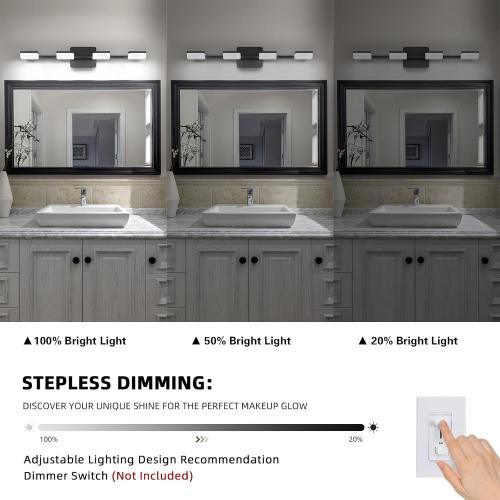 4 Light Acrylic Bathroom Light Fixtures, Modern Black Bathroom Vanity Light, Matte Black Wall Lighting Fixtures Over Mirror, Adjustable LED Vanity Light (White Light 5500K)