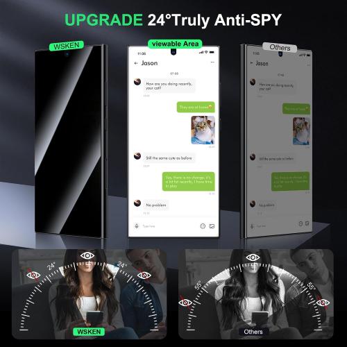 2 pack WSKEN for Samsung Galaxy S24 Ultra Privacy Screen Protector, 24 Degree [Auto-Dust Removal] [Fingerprint Unlock Support] Full Coverage HD Tempered Glass Film with Dust Clean Installing House,2 Pack