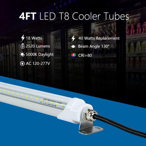 4FT T8 LED Refrigerator Tube Light 18W 2520Lm, 5000K Daylight White Non-Dimmable LED Cooler or Freezer Lights Clear Lens for Fridge, Supermarkets Freezer, Black Wire, UL Listed, 1 Pack