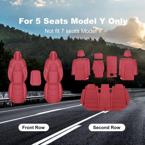 Tesla Model Y Car Seat Covers Nappa Leather Car Interior Seat Airbag Compatible Cushion Cover Full Set Custom Fit 2024 2023 2022 2021 2020, Nappa Wine Red